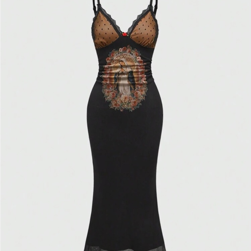 Black Sleeveless Dress with Graphic Design